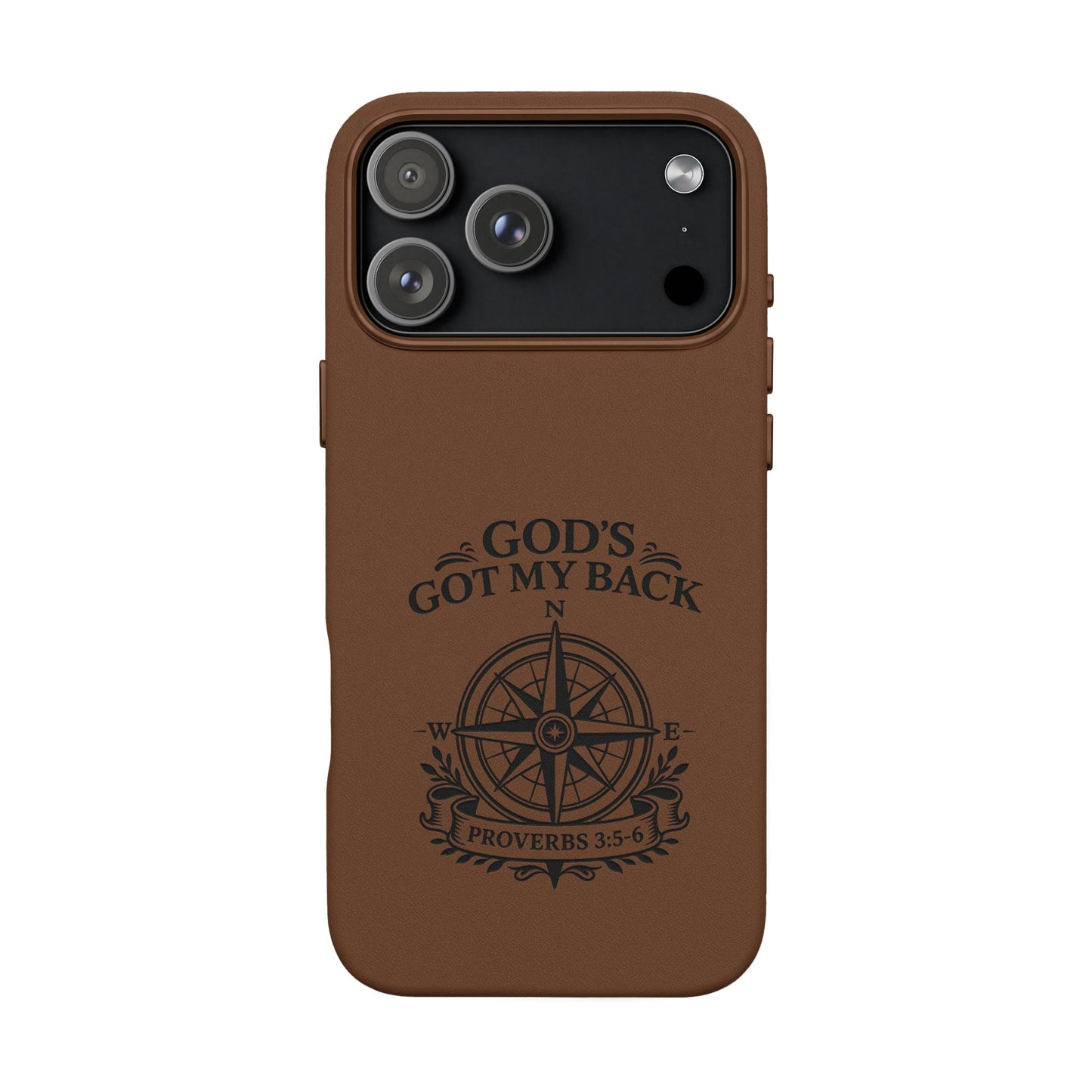 God’s Got My Back Engraved PU Leather Phone Case — Compass Proverbs 3:5-6