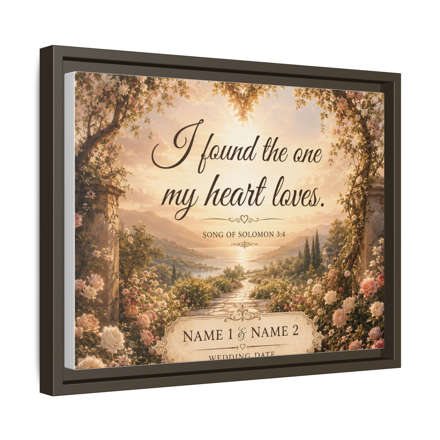 Framed Canvas Print — "I Found the One My Heart Loves" Personalized Wedding Art