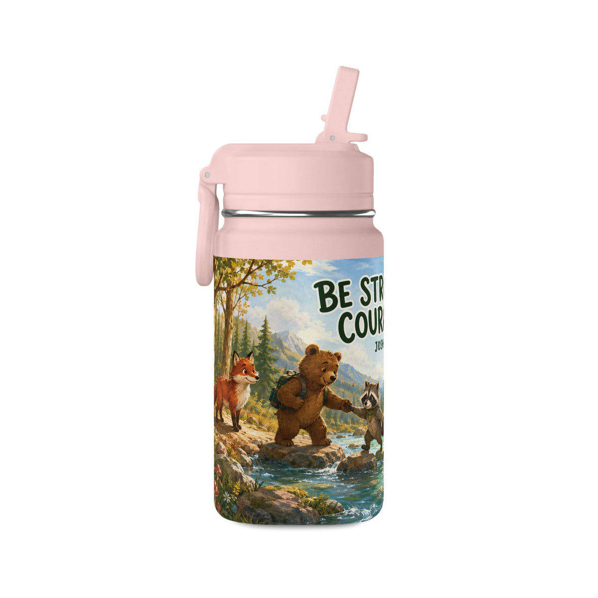 Kids’ 14oz Mini Water Bottle — “Be Strong and Courageous” Joshua 1:9 Animal Design