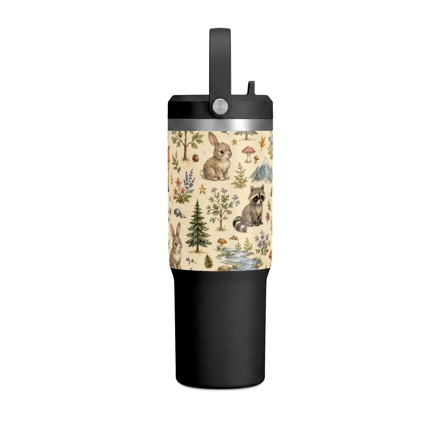 Woodland Critter 32oz Tumbler — Cute Rabbit & Raccoon Travel Bottle