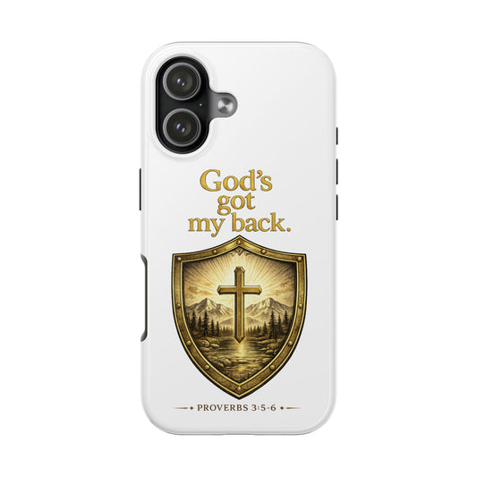 Christian Phone Case — "God's Got My Back" Shield Design (Proverbs 3:5-6)