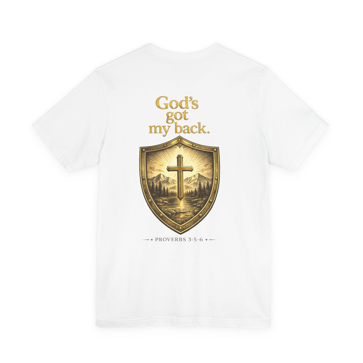 God's Got My Back Shield Tee — Christian Faith Cross T-Shirt