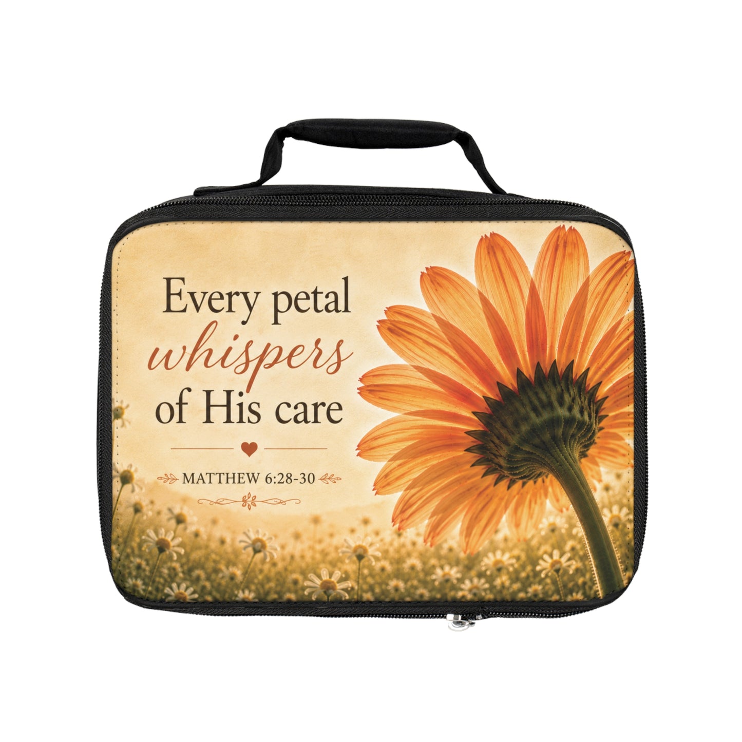 Christian Floral Lunch Bag — "Every Petal Whispers of His Care" (Matthew 6:28-30)