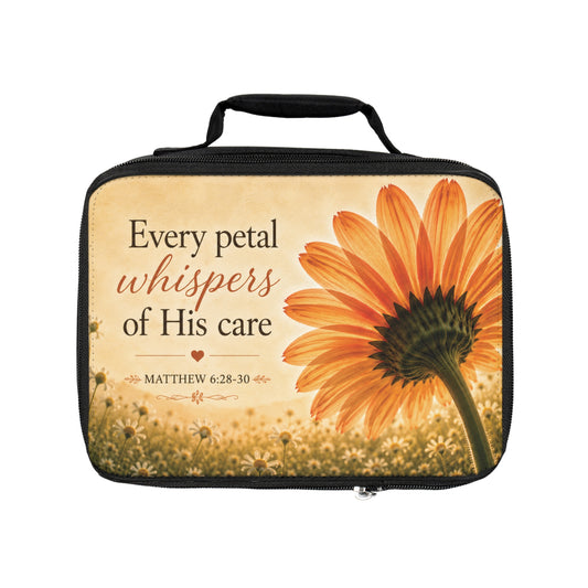 Christian Floral Lunch Bag — "Every Petal Whispers of His Care" (Matthew 6:28-30)