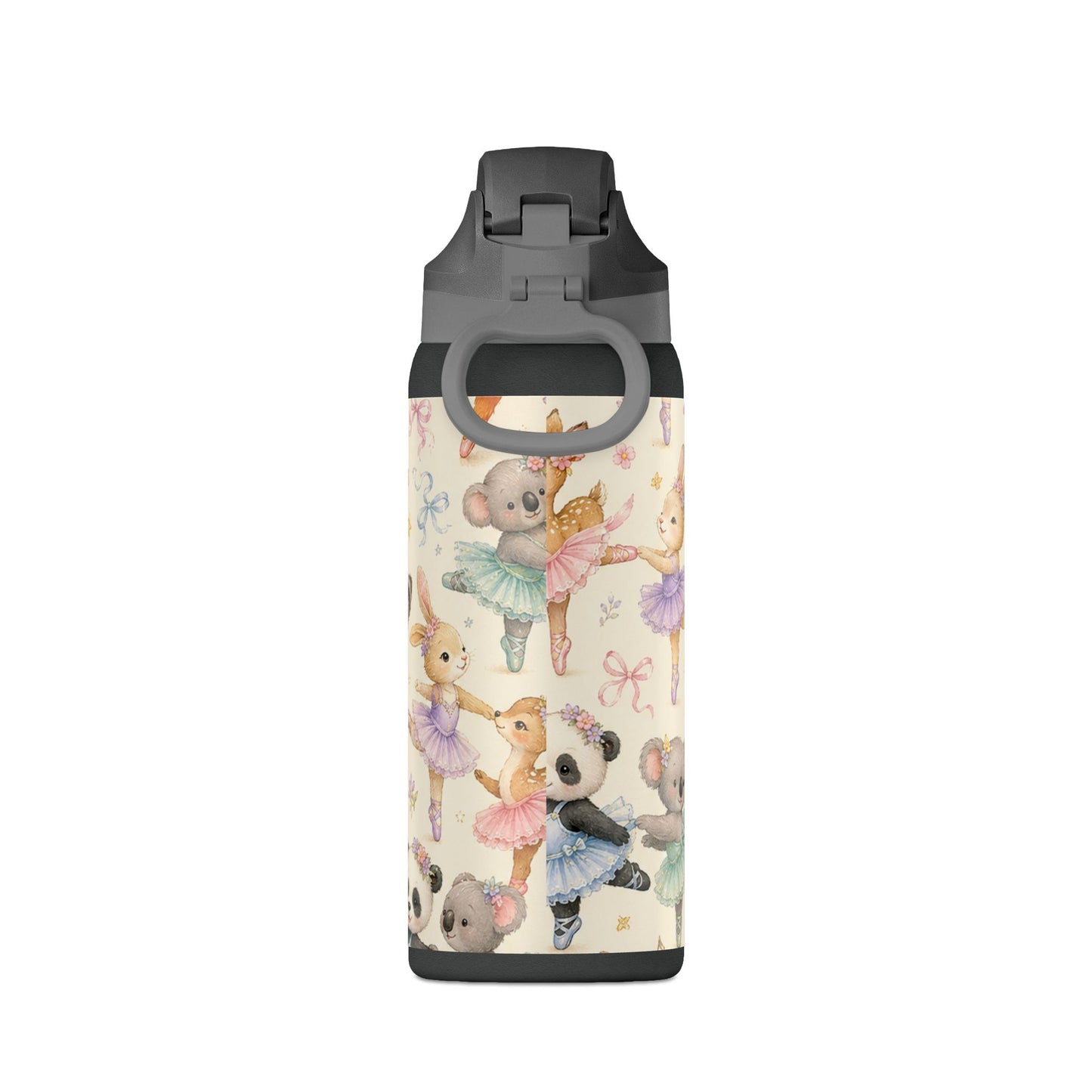 32oz Insulated Water Bottle — Cute Ballet Animal Print (Oasis)