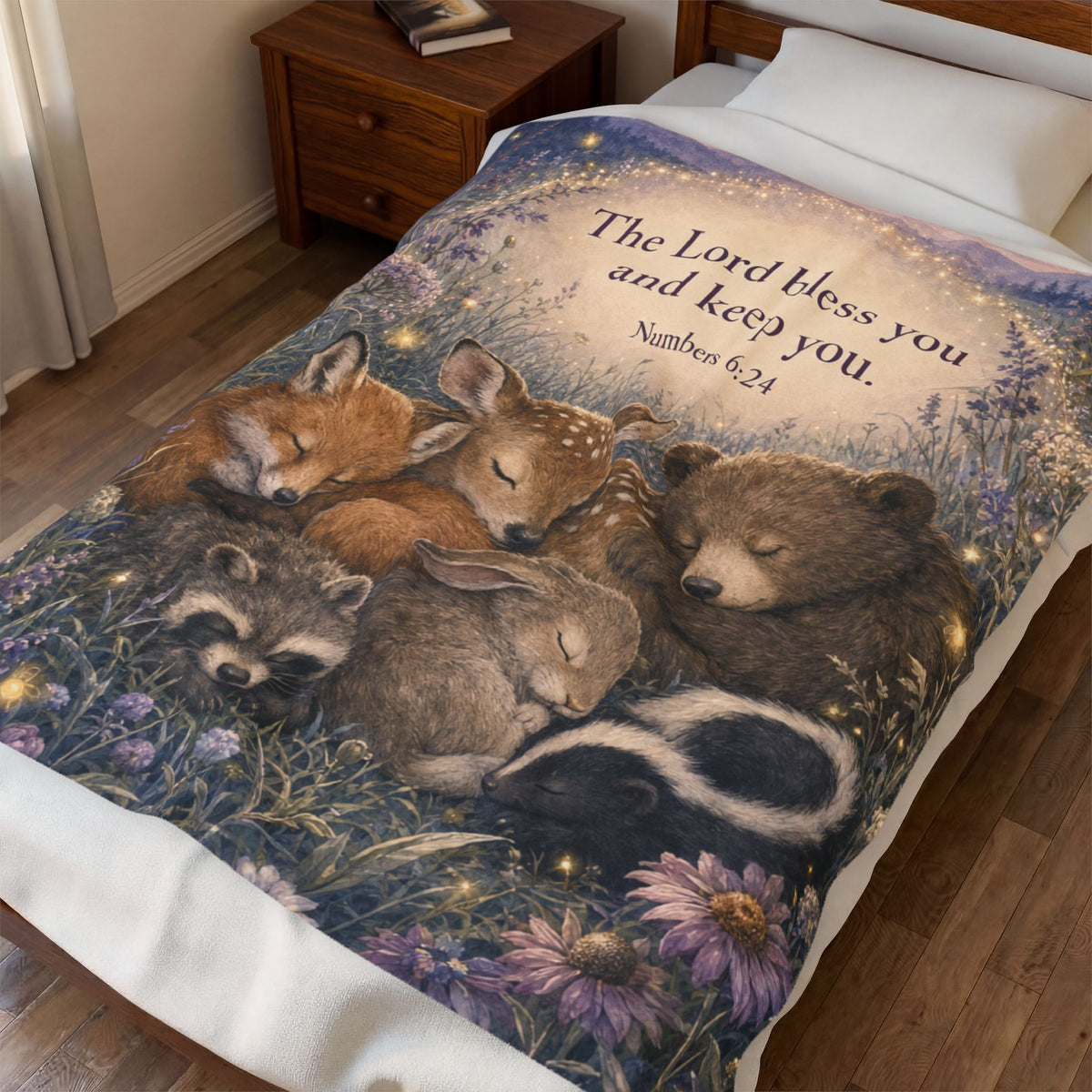 Plush Blanket — 'The Lord Bless You and Keep You' Woodland Animals Velveteen Throw