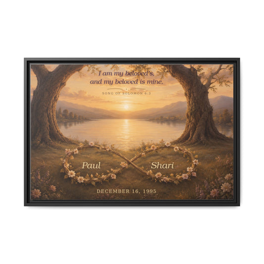 Framed Canvas Print — "I Am My Beloved's" Romantic Sunset Wall Art