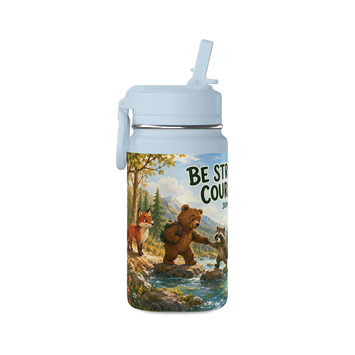 Kids’ 14oz Mini Water Bottle — “Be Strong and Courageous” Joshua 1:9 Animal Design