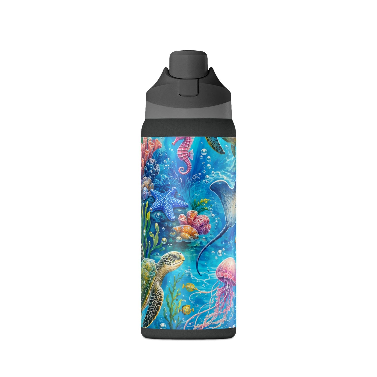 SeaLife 32oz Insulated Water Bottle — Colorful Ocean Turtle & Jellyfish Design