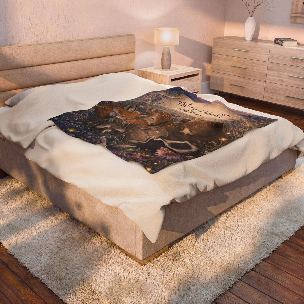 Plush Blanket — 'The Lord Bless You and Keep You' Woodland Animals Velveteen Throw
