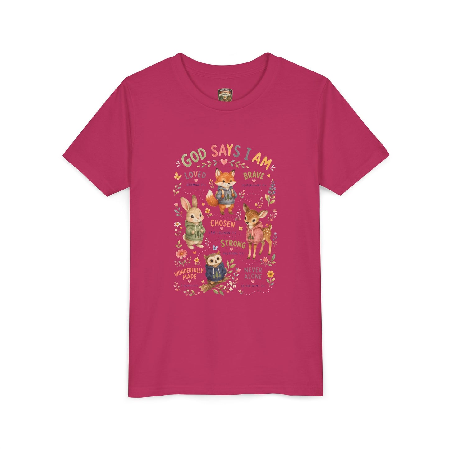Christian Kids T-Shirt — "God Says I Am" Woodland Animals Inspirational Youth Tee