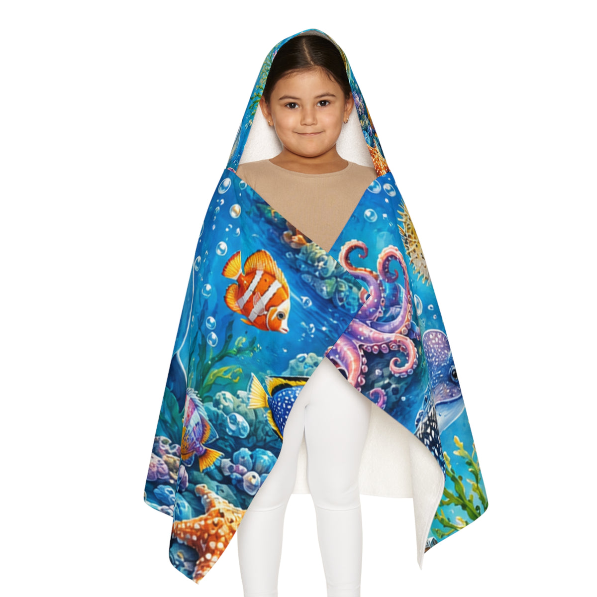 Kids Ocean Hooded Towel – Dolphin, Turtle & Colorful Sea Life