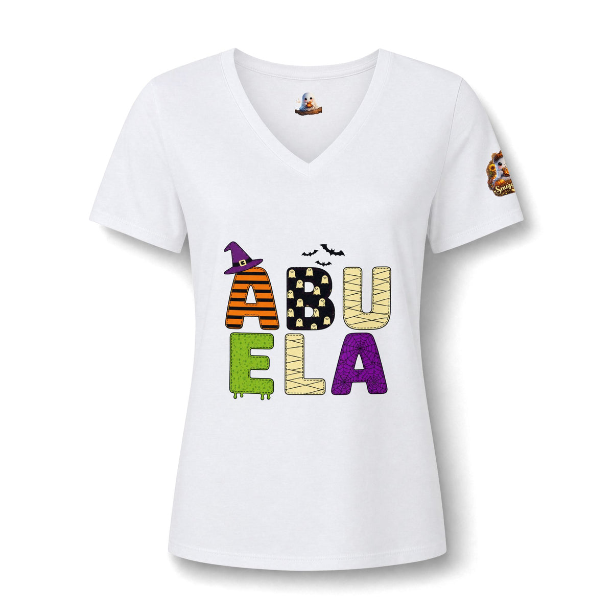 Abuela Halloween V-Neck Tee — Cute Pumpkin Ghost 'Abuela' Graphic