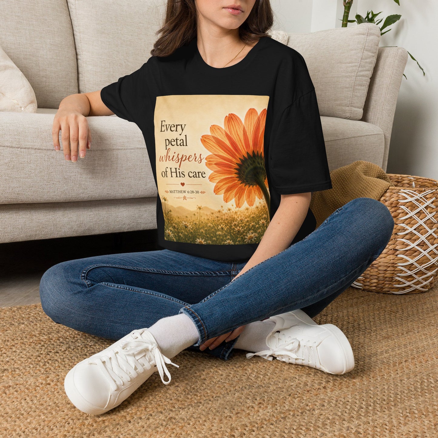 Sunflower Faith T‑Shirt — "Every Petal Whispers of His Care" Inspirational Tee