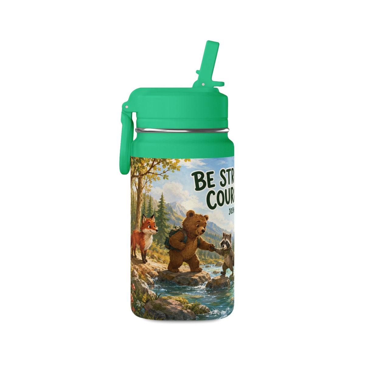 Kids’ 14oz Mini Water Bottle — “Be Strong and Courageous” Joshua 1:9 Animal Design
