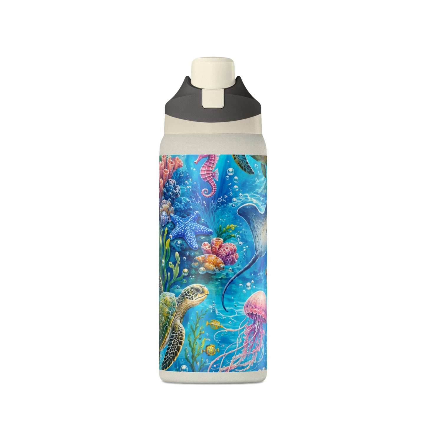 SeaLife 32oz Insulated Water Bottle — Colorful Ocean Turtle & Jellyfish Design