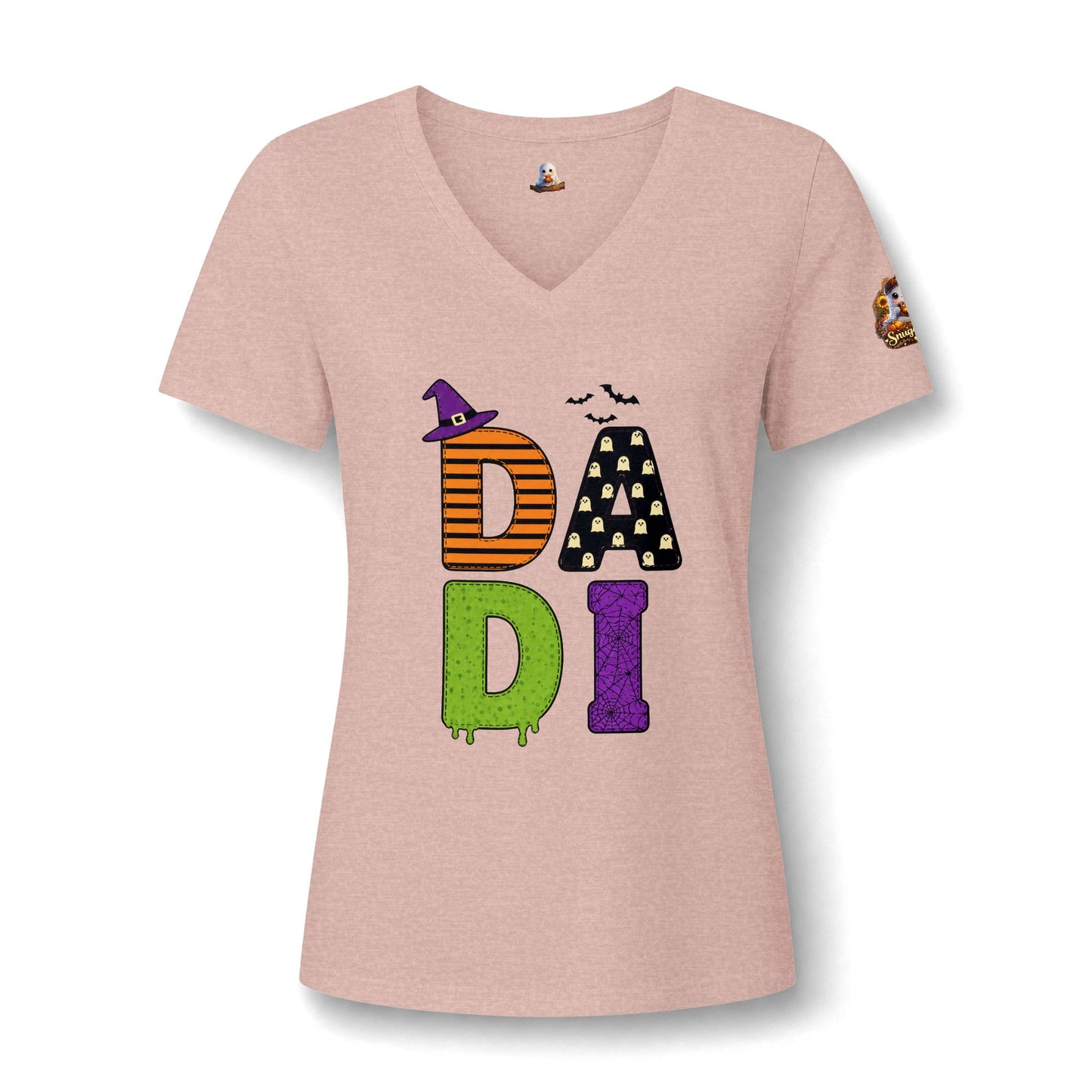 Women's V-Neck Tee — Halloween 'DADI' Colorful Drip Letters Design