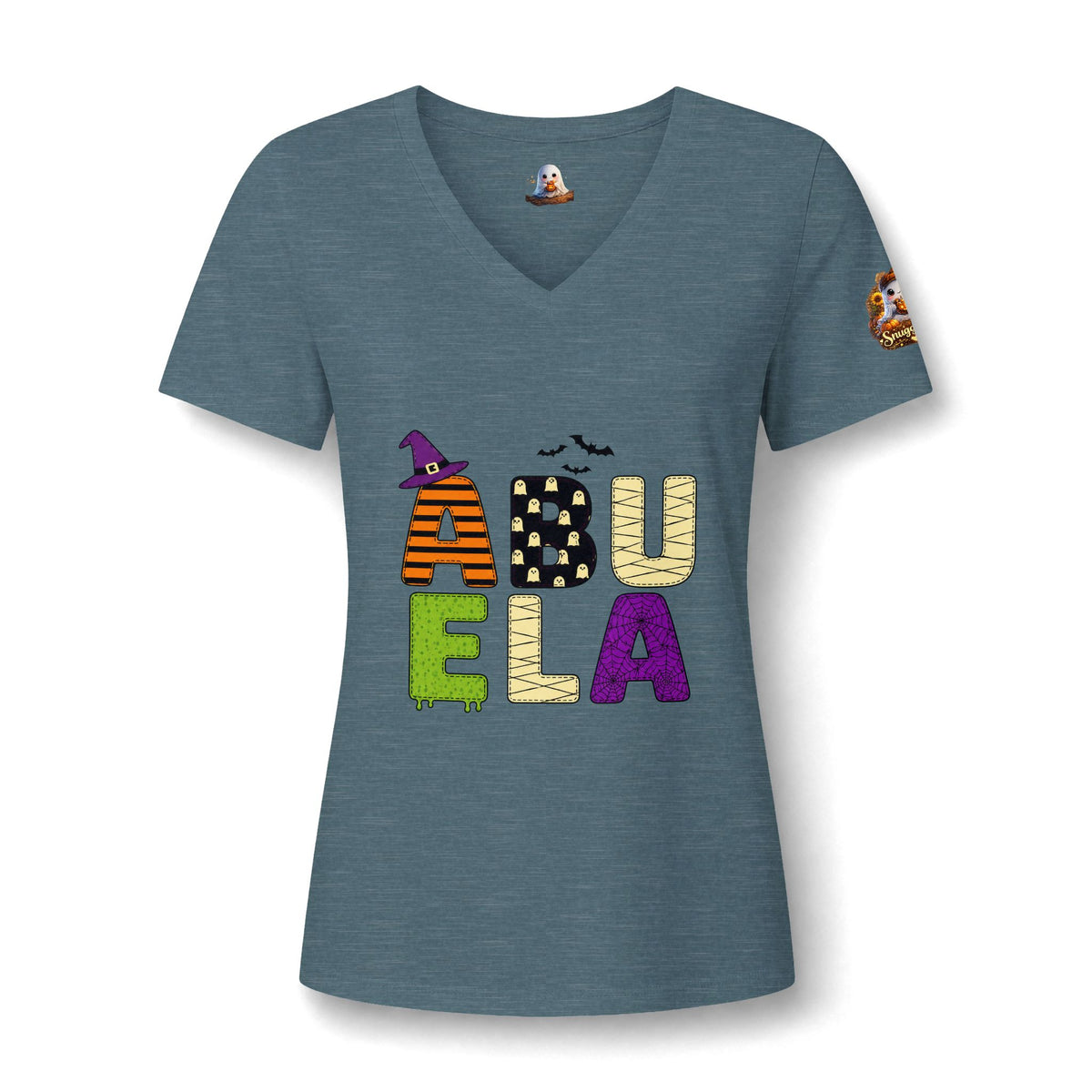 Abuela Halloween V-Neck Tee — Cute Pumpkin Ghost 'Abuela' Graphic