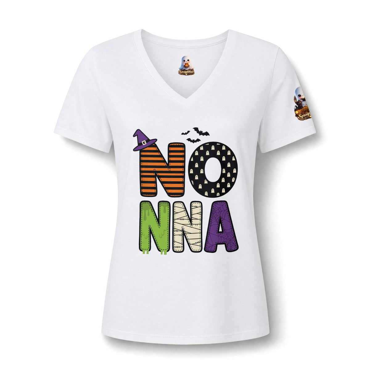 NoNna Halloween V-Neck Tee — Cute Ghost & Pumpkin Grandma Shirt
