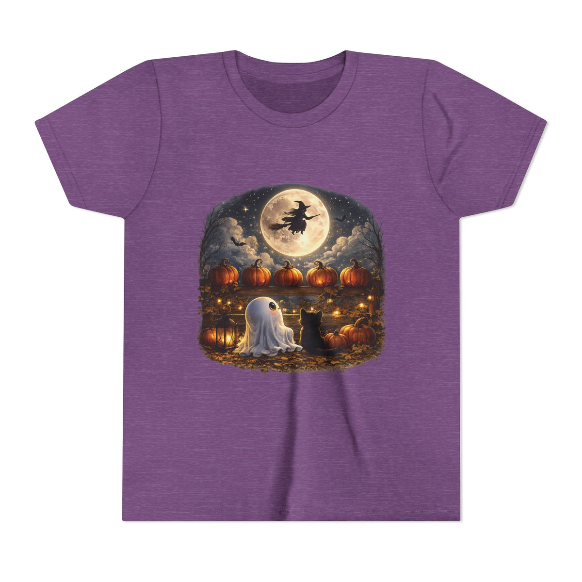 Kids Halloween Tee – Cute Ghost, Pumpkin Lanterns & Witch Moon Night