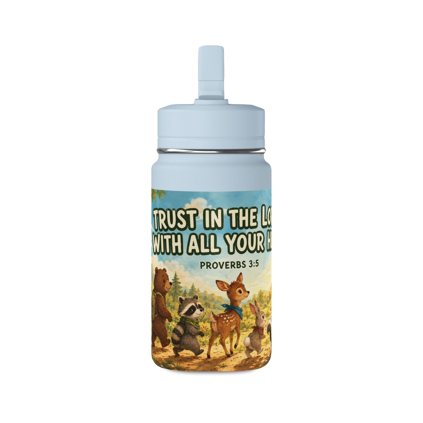 Kids Mini Water Bottle – "Trust in the Lord" Woodland Animals 14oz
