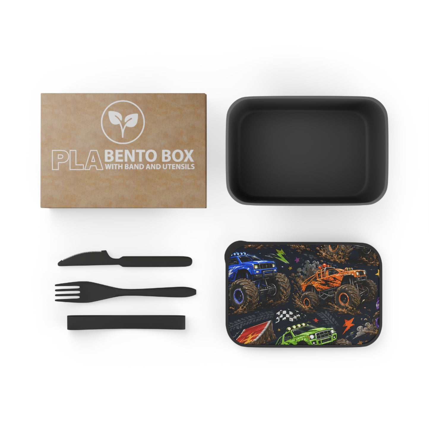 Monster Truck Kids Bento Box with Utensils — Reusable PLA Lunch Container