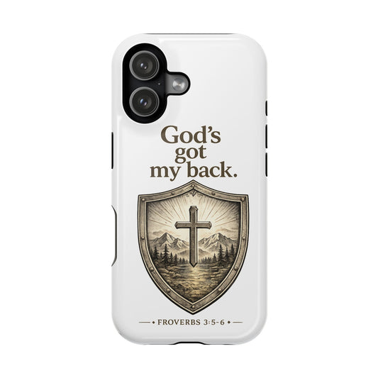 Christian Phone Case — “God’s Got My Back” Shield Design (Proverbs 3:5-6)