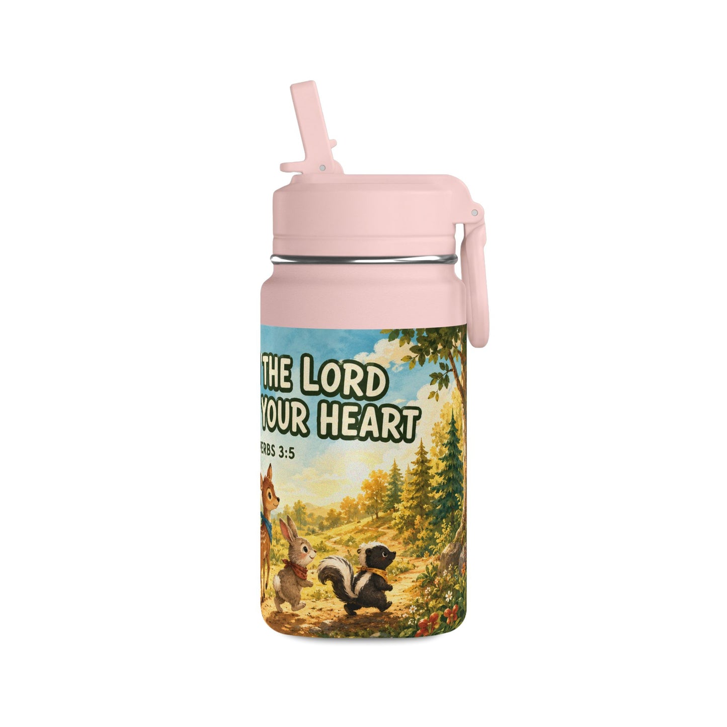 Kids Mini Water Bottle – "Trust in the Lord" Woodland Animals 14oz
