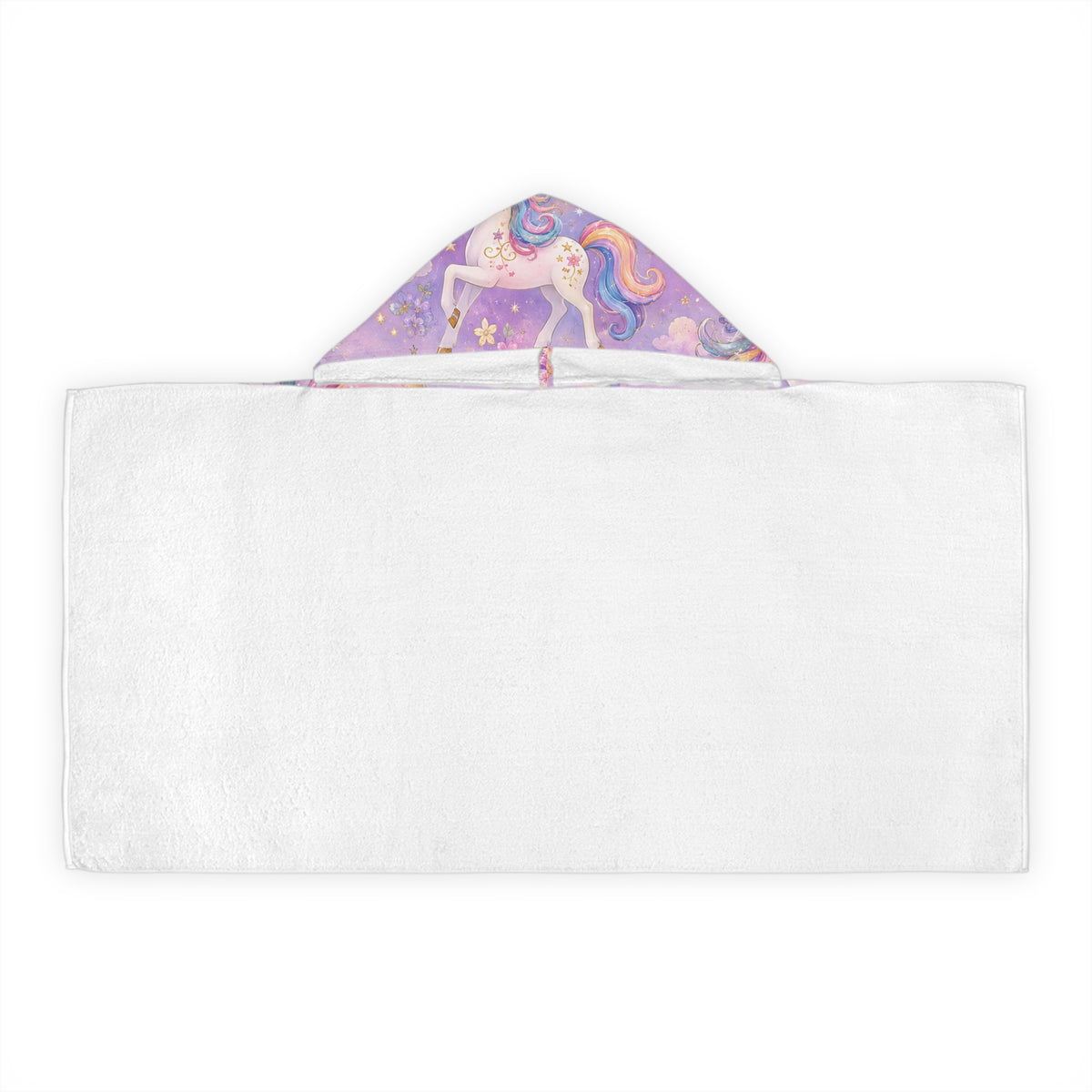 Unicorn Hooded Towel for Kids — Pastel Butterflies & Magical Ponies