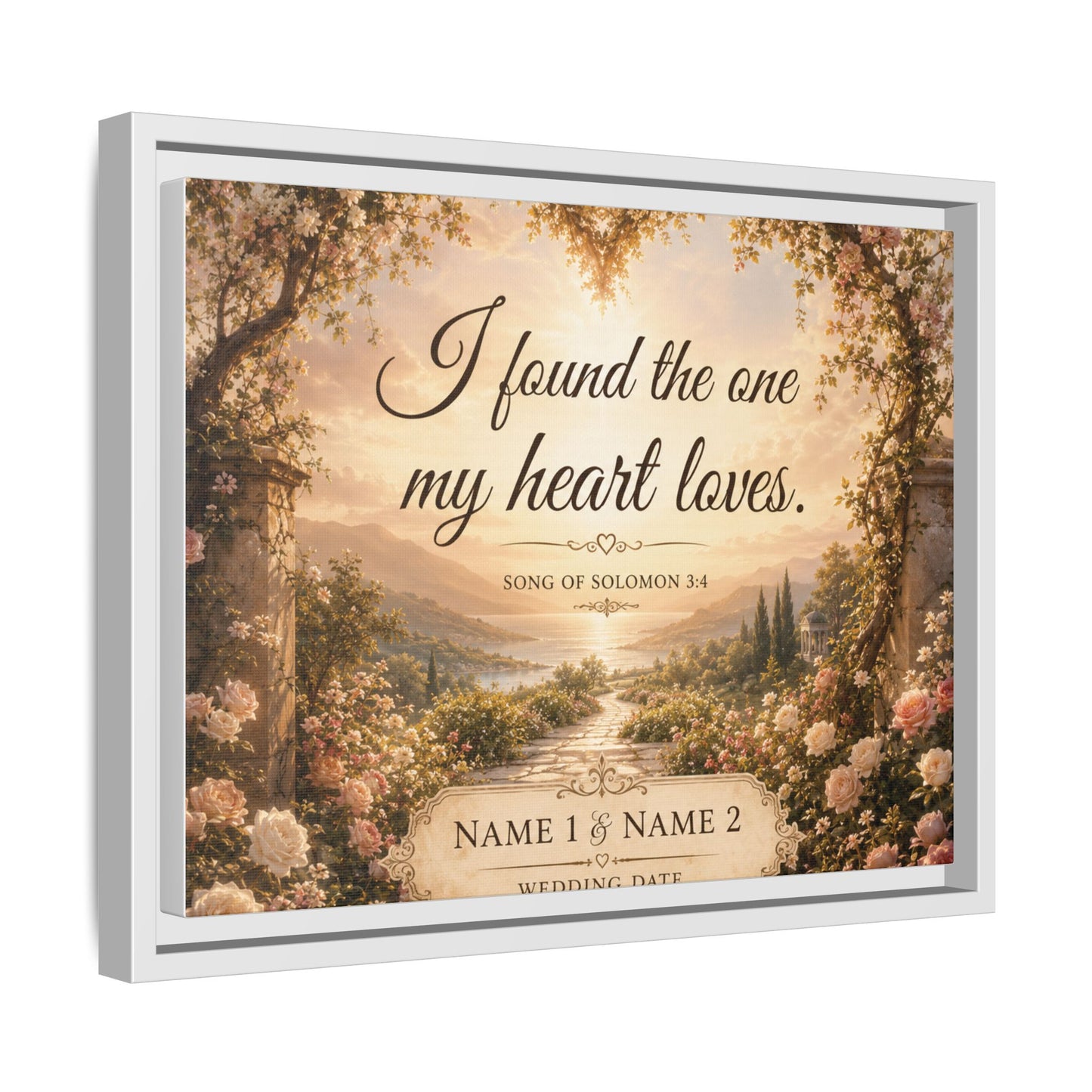 Framed Canvas Print — "I Found the One My Heart Loves" Personalized Wedding Art