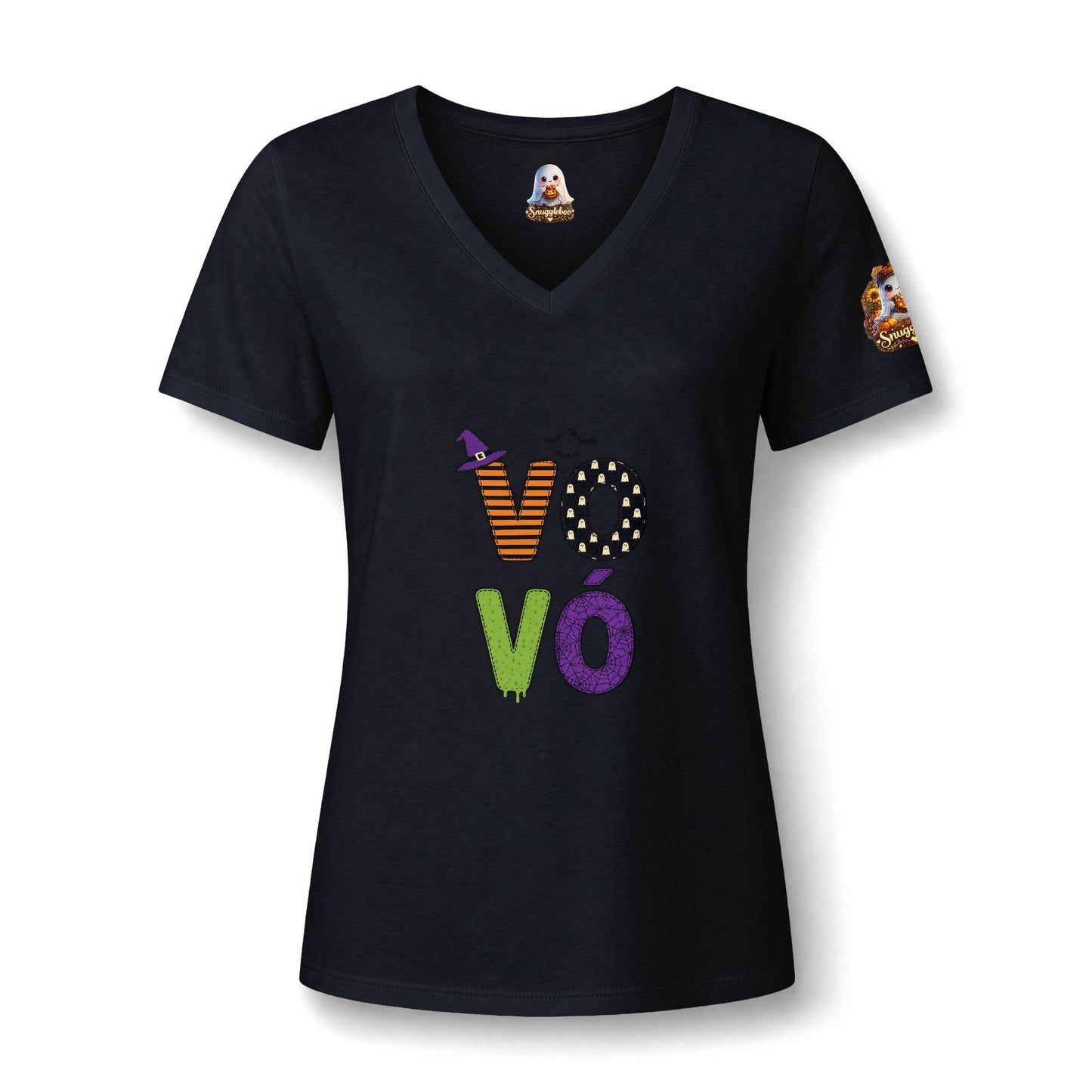 Vovó Halloween Tee — Cute Ghost & Pumpkin "Vovó" V-Neck Shirt