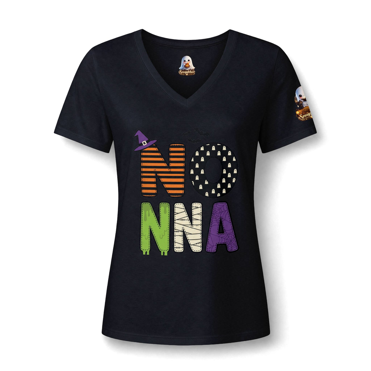 NoNna Halloween V-Neck Tee — Cute Ghost & Pumpkin Grandma Shirt