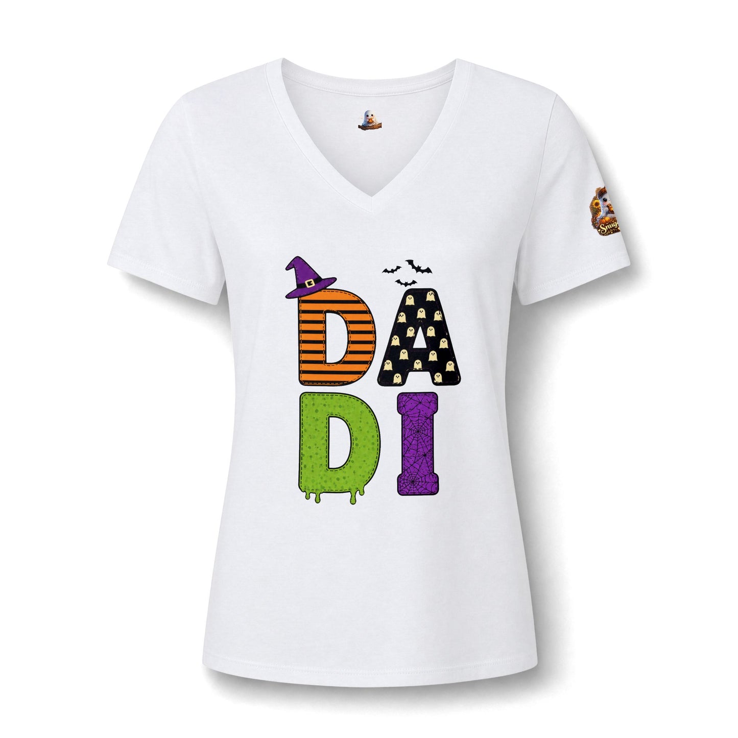 Women's V-Neck Tee — Halloween 'DADI' Colorful Drip Letters Design