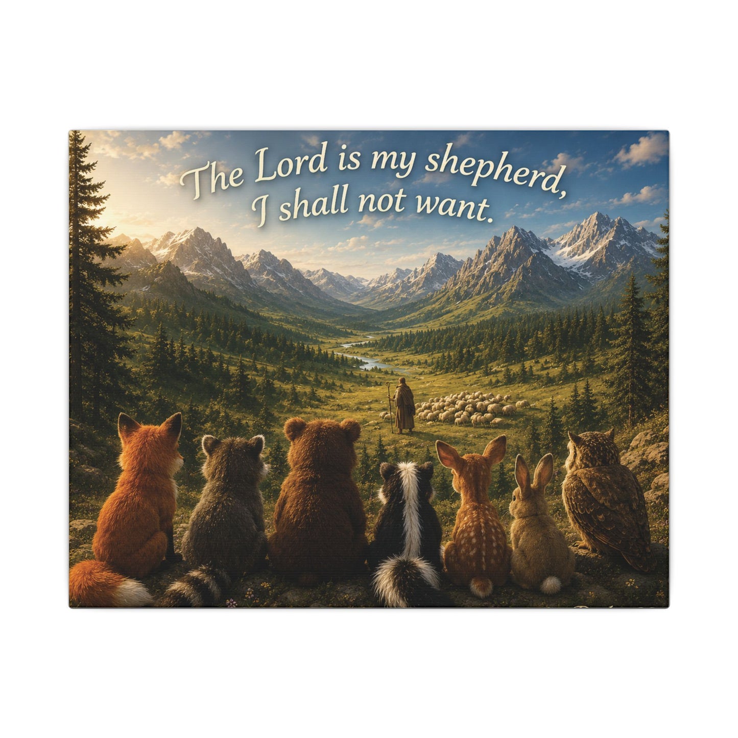Inspirational Christian Canvas Print — "The Lord is my shepherd, I shall not want" Scenic Animal Friends Wall Art