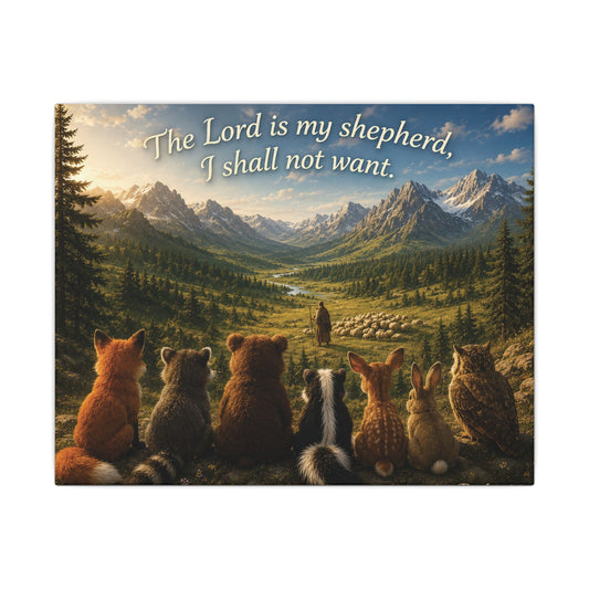 Inspirational Christian Canvas Print — "The Lord is my shepherd, I shall not want" Scenic Animal Friends Wall Art