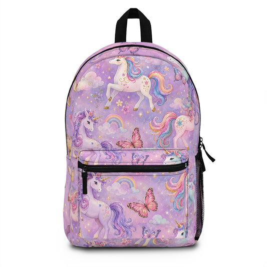 Unicorn Magic Backpack - Pastel Rainbow Unicorns & Butterflies Kids School Bag