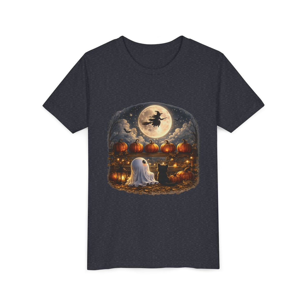 Kids Halloween Tee – Cute Ghost, Pumpkin Lanterns & Witch Moon Night