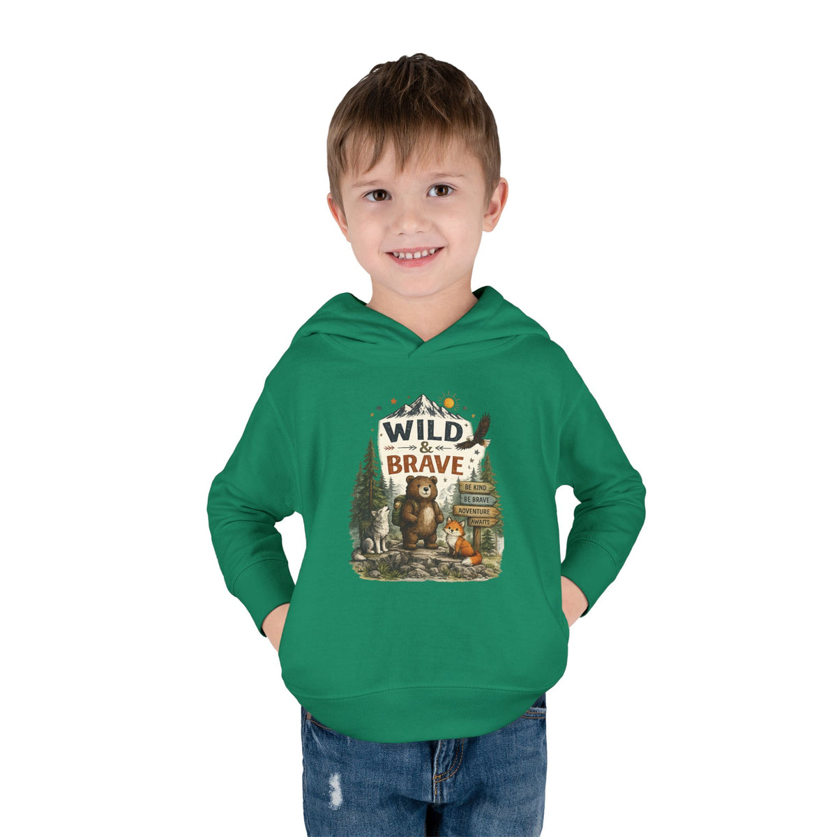 Wild & Brave Toddler Hoodie — Woodland Bear Adventure Pullover for Kids
