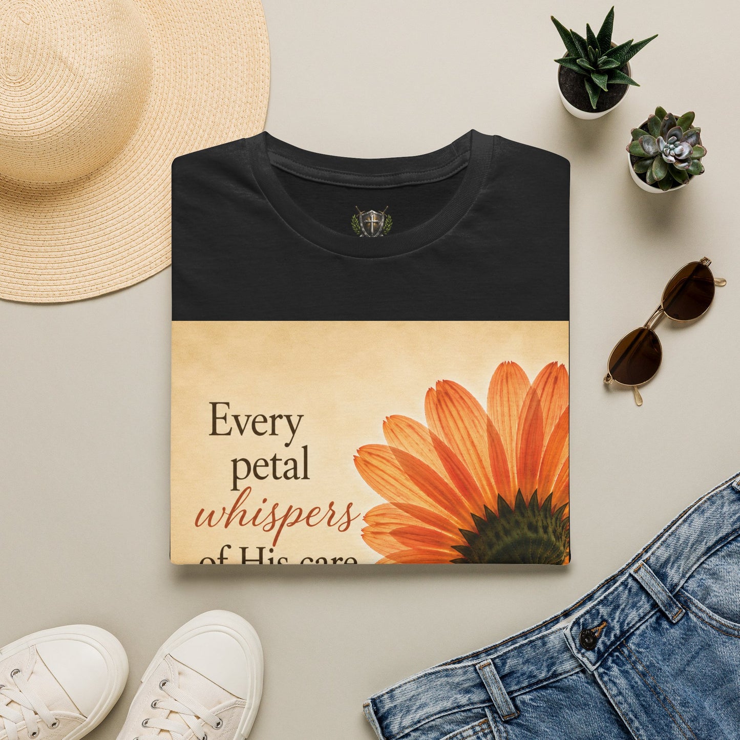Sunflower Faith T‑Shirt — "Every Petal Whispers of His Care" Inspirational Tee
