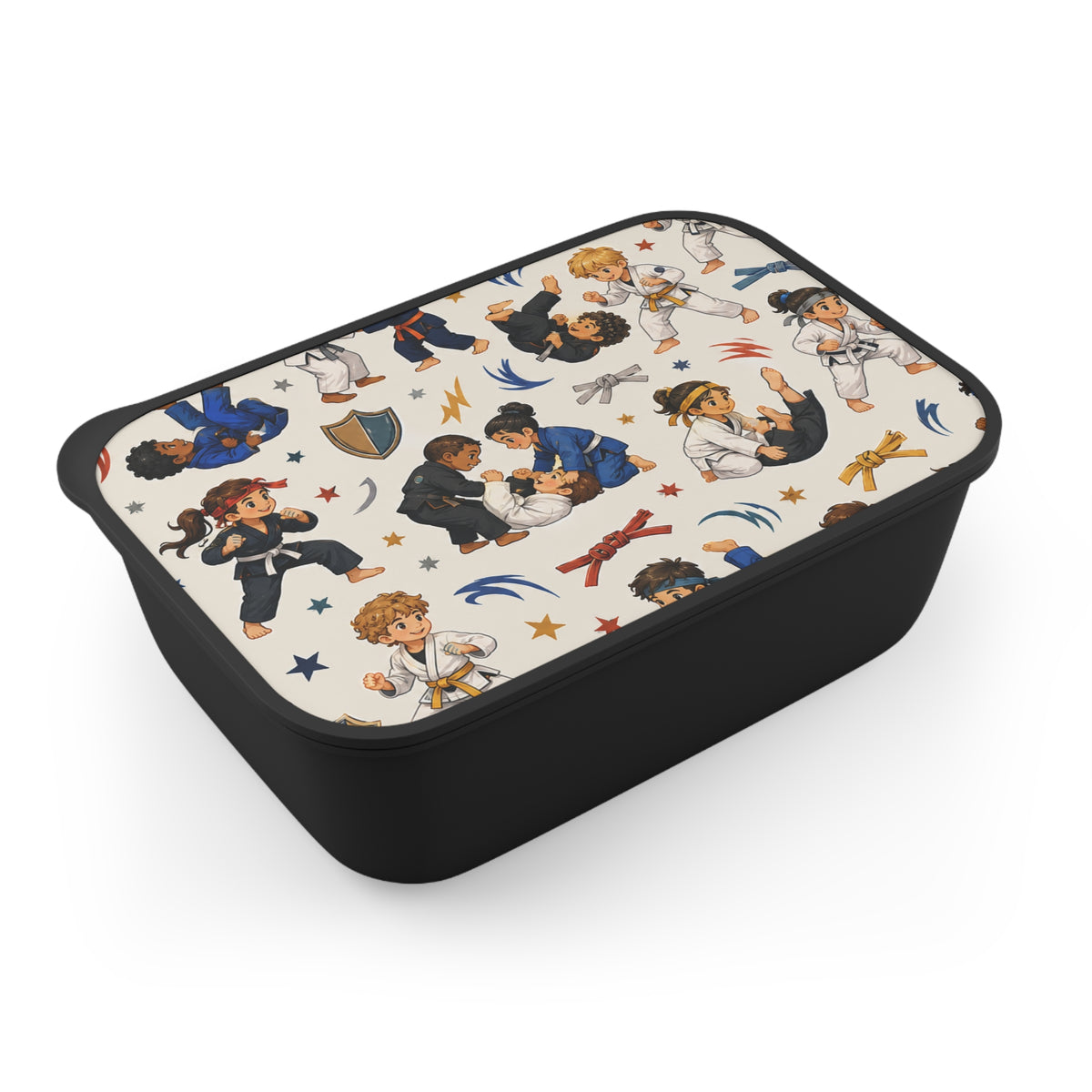Kids Karate Bento Box with Utensils — Martial Arts Pattern Lunch Container