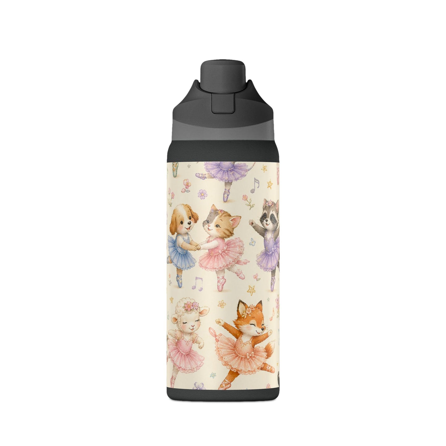 32oz Insulated Water Bottle — Cute Ballet Animal Print (Oasis)