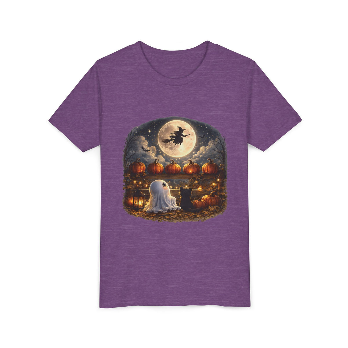Kids Halloween Tee – Cute Ghost, Pumpkin Lanterns & Witch Moon Night