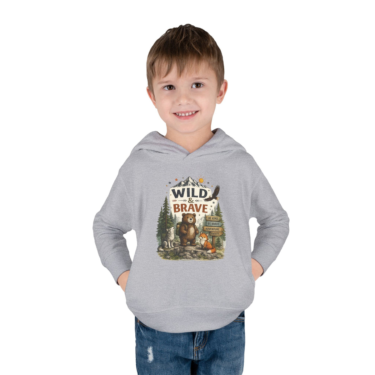 Wild & Brave Toddler Hoodie — Woodland Bear Adventure Pullover for Kids