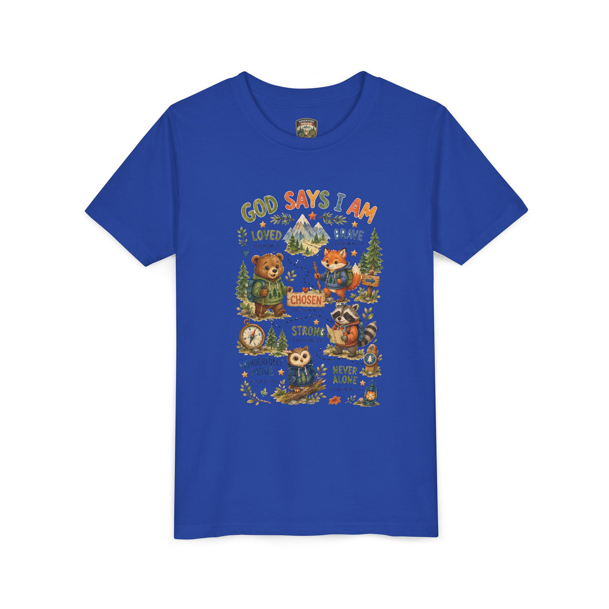 Youth Tee — "God Says I Am" Inspirational Christian Kids T‑Shirt (Loved, Brave, Strong)
