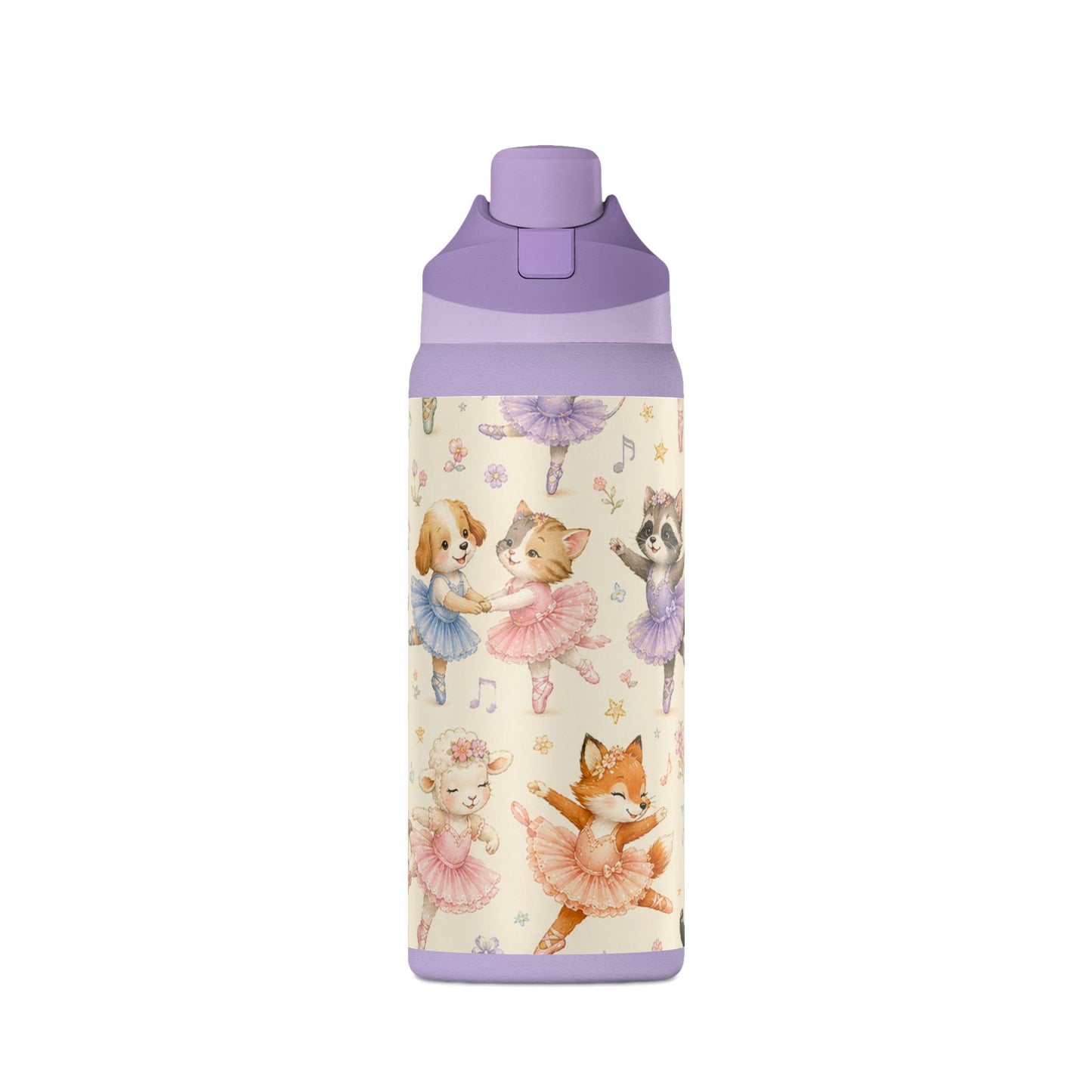 32oz Insulated Water Bottle — Cute Ballet Animal Print (Oasis)