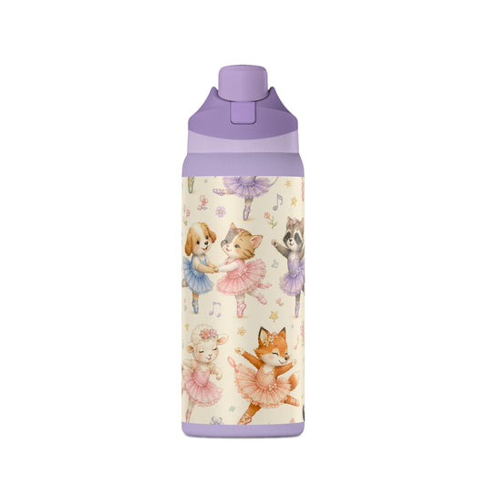 32oz Insulated Water Bottle — Cute Ballet Animal Print (Oasis)