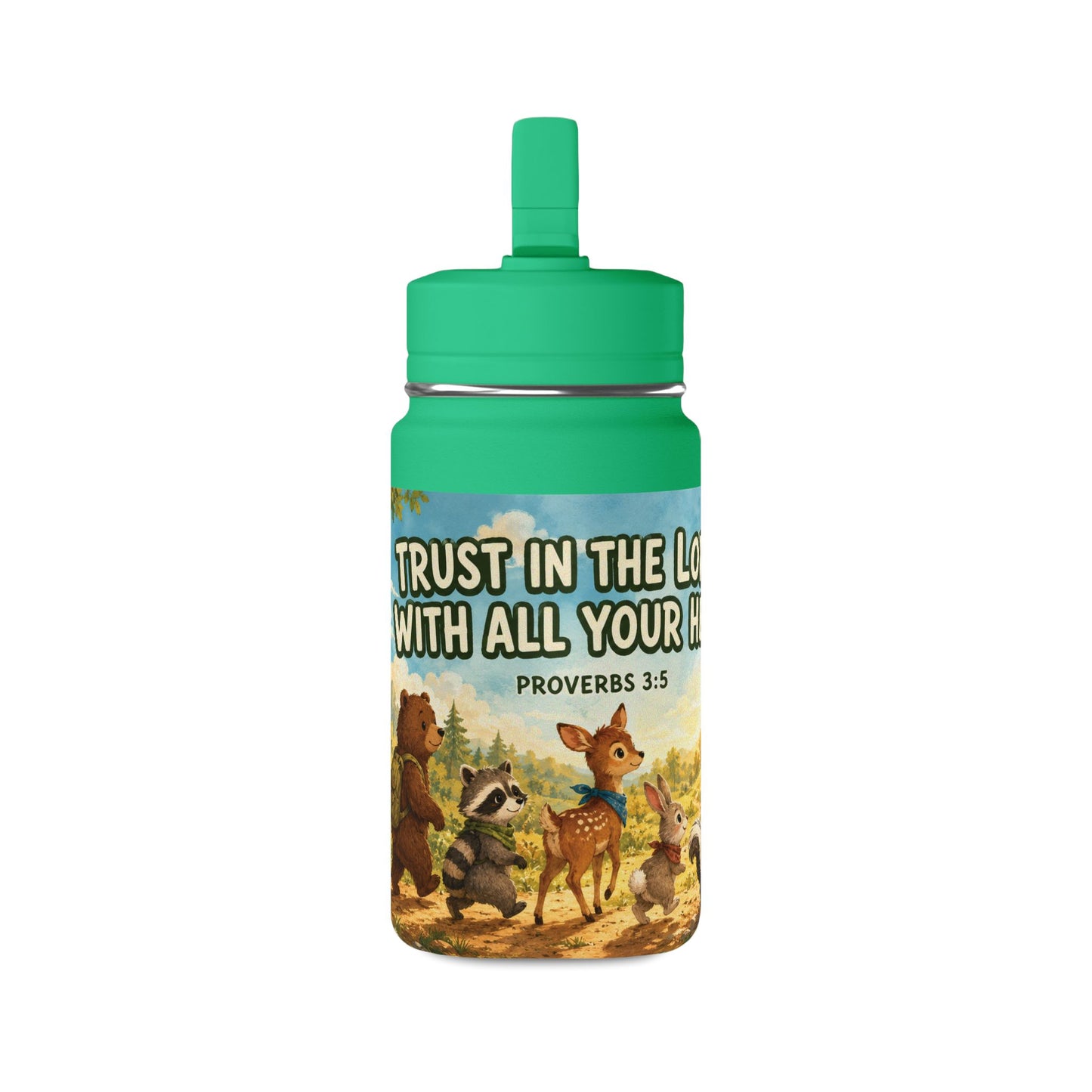 Kids Mini Water Bottle – "Trust in the Lord" Woodland Animals 14oz