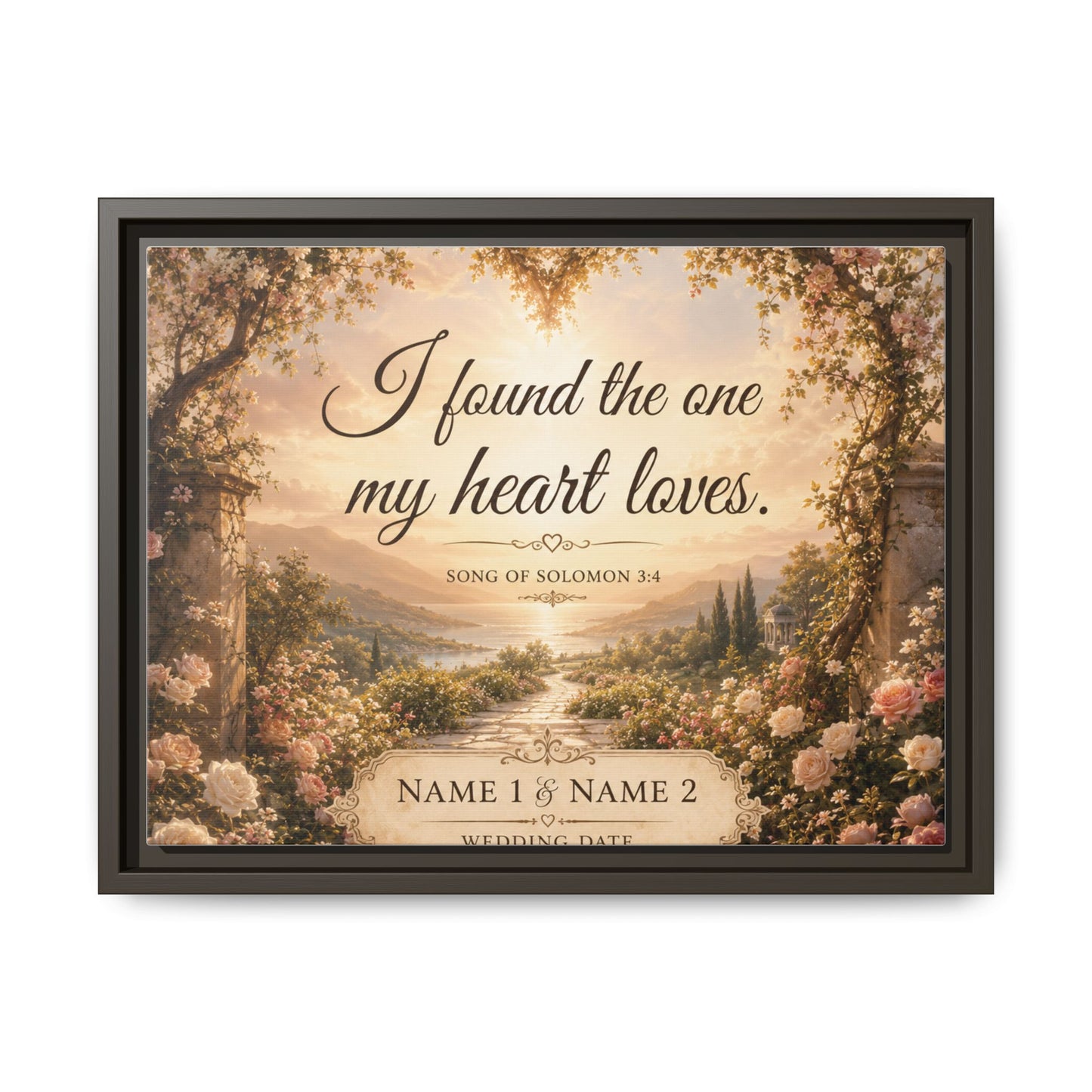 Framed Canvas Print — "I Found the One My Heart Loves" Personalized Wedding Art