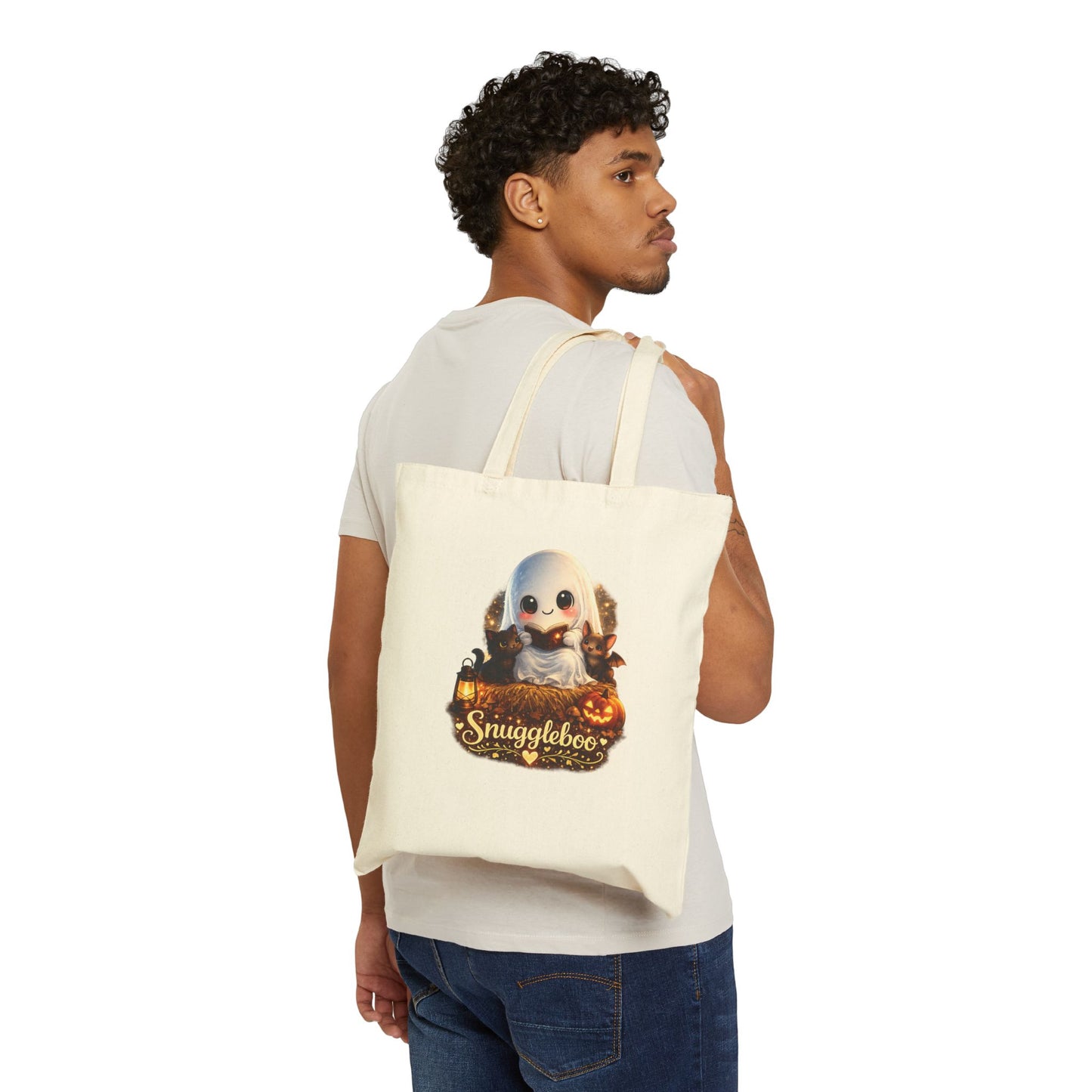 Halloween Snuggleboo Tote Bag — Cute Ghost Pumpkin Canvas Tote