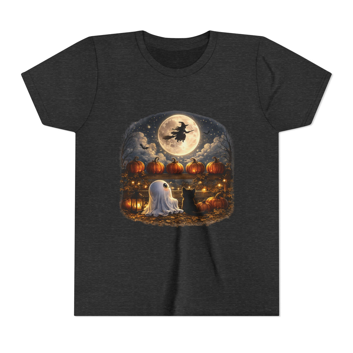 Kids Halloween Tee – Cute Ghost, Pumpkin Lanterns & Witch Moon Night